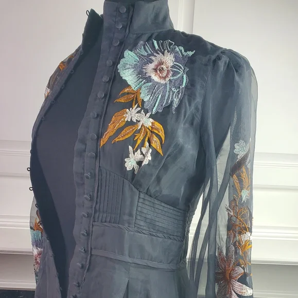 designer embroidered dress Diana Embroidered Black Floral Dress
